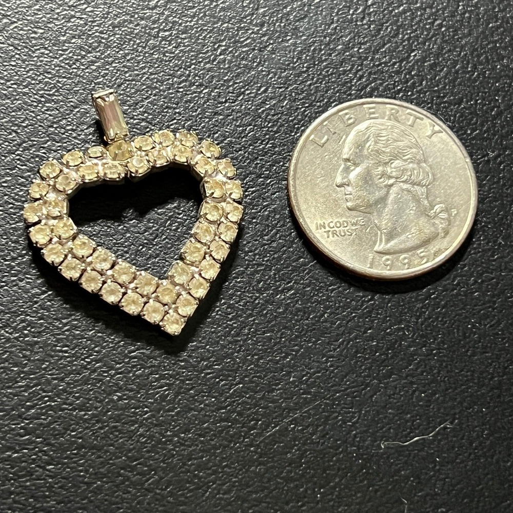 Vintage Rhinestone Heart Pendant Silver Tone Clear Stones‎ - Picture 3 of 7